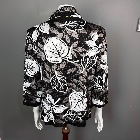 St. John sweater cardigan‎ size 12 floral buttons wool brown roll tab collar - Picture 7 of 15